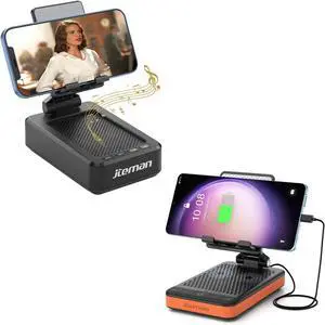 JTEMAN Cell Phone Stand with Bluetooth Speaker & Portable Foldable Charging Speaker Stand