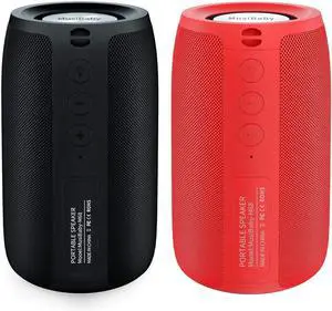 MusiBaby Bluetooth Speaker - Portable, Wireless, Waterproof, Dual Pairing, Bluetooth 5.0, Loud Stereo, Booming Bass, 1500 Mins Playtime for Home, Party (M68 Black+Pure Red)