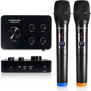 Sound Town Wireless Microphone Karaoke Mixer System with HD Audio Return Channel, Optical, AUX, Bluetooth - Supports Smart TV, Media Box, Sound Bar (SWM15-PRO)