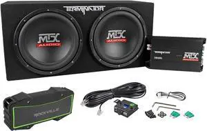 Audiosavings Bundle: Terminator TNP212D2 1200 Watt 2 Ohm Dual 12 Subwoofers/Sub Box/Amp Package Bundle with Free Portable Bluetooth Speaker/Waterproof/Wireless Link (2 Items)