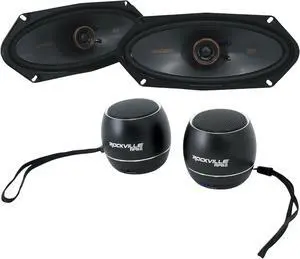Audiosavings Bundle: (1) Pair Kicker 51KSC41004 4x10 75 Watt RMS Car Audio Speakers KSC41004 KSC4100 Bundle with (1) Pair RV RPB3-BLACK Handheld Wireless Linking Portable Bluetooth Speakers (Items 4)