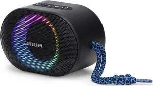 Aiwa BST-330BL Compact Bluetooth Speaker, Durable, Powerful, Hyperbass Technology, 10 W Power, RGB Lighting, Card Reader, Waterproof Colour: Black and Blue