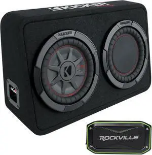 Audiosavings Bundle: (1) Kicker 48TCWRT82 8" 600w Shallow Car Subwoofer+Sub Box Enclosure Bundle with (1) Rockville Rock Anywhere Waterproof Portable Bluetooth Speaker+TWS Stereo Linking (2 Items)