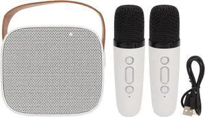 P2 Mini Karaoke Machine with Wireless Microphone,Portable Bluetooth Speaker for Adults Kids,2000mAh Battery,115dB Loud Sound, Voice Changer Effects,10m Range (White Double Mic)