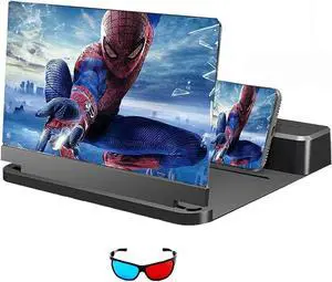 3D HD Blu-Ray Mobile Phone Screen Magnifier Projector, 16/20/26/32" Enlarger with Speaker & Bluetooth Remote Control, Foldable Portable Projector for Movies, Videos, Gaming  Universal Compatibility,