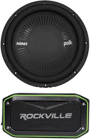 Audiosavings Bundle: MM1242SVC 12 1260 Watt Single 4-Ohm Car/Marine Audio Subwoofer Sub Bundle with Rockville Rock Anywhere Waterproof Portable Bluetooth Speaker+TWS Stereo Linking (2 Items)