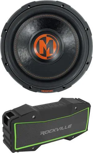 Audiosavings Bundle: Memphis Audio MJP1244 12" 1500w MOJO Car Subwoofer DVC 4 ohm Sub Bundled with Rockville Rock Everywhere Portable Bluetooth Speaker/Waterproof/Wireless Link (2 Items)