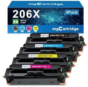 206X Toner Cartridge Set 4 Pack (with chip) Compatible Replacement for 206X HP Color Laserjet Pro M255dw M255nw MFP M283fdw M283fdn M283cdw M282nw M255 M283 Printer 206A W2110X W2111X W2112X W2113X