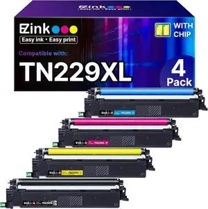 E-Z Ink Compatible TN229XL Toner Cartridges Replacement for Brother TN229XL TN-229XL TN229 XL to use with MFC-L3720CDW MFC-L3780CDW HL-L3220CDW HL-L3280CDW HL-L3300CDW Printer (TN229XLBK/C/M/Y-4 Pack)