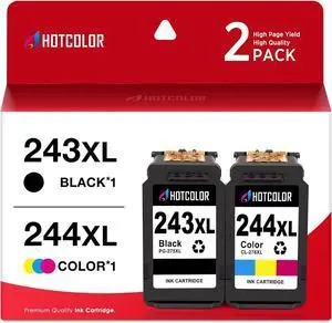 HOTCOLOR ts3420 Ink cartridges Replacement for Canon Ink 243 244 PG-243 CL-244 for Canon pixma ts3420 Ink TS3400 TR4522 MG2524 (1Black/1Tri-Color, 2PK)