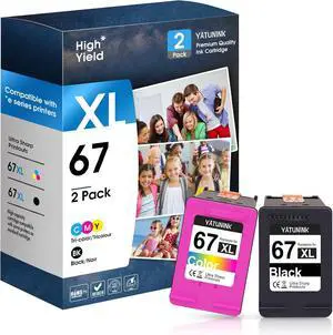 YATUNINK 67XL Ink Cartridges Replacement for HP 67XL 67 XL Use with DeskJet 2755e 2855e 4155e 2700 2800e 4255e 2855e 4100e Envy 6055e 6000 6555e 6455e (Black, Tri-Color)