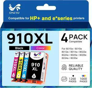 ONLYU 910XL Ink Cartridges Replacement for hp 910xl 910 Ink cartridges Combo Pack Compatible with hp 8015e Ink cartridges OfficeJet 8022e 8022 8015 8020 OfficeJet Pro 8025e 8025 8020 8020e Printers