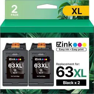 E-Z Ink (TM Remanufactured Ink Cartridge Replacement for HP 63XL 63 XL to Use with Officejet 3830 5255 5258 4650 4655 3833 5222 Envy 4520 4512 Deskjet 3632 1112 3637 3630 3634 Printer (2 Black)