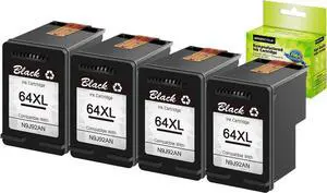 GREENCYCLE Remanufactured High Yield Black Ink Cartridge Replacement for HP 64 XL 64XL N9J92AN Compatible with Envy Photo 7155 6255 7158 7164, Envy 5542 Printer (4 Pack)