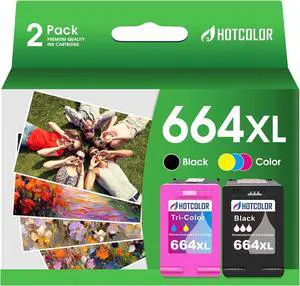 HOTCOLOR 664XL Ink Cartridge Replacement for HP 664XL Ink Cartridges Black and Color for DeskJet Ink Advantage 2135 1115 2675 3635 3775 Ink (1 Black/1 Color, 2Pack)