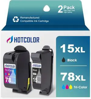 HOTCOLOR Ink Cartridge 78 15 Replacement for HP 15 78 Ink for HP 940C Ink Deskjet 812c PSC 750 Officejet V40 G85 Ink(1Black/1Tri-Color, 2Pack)