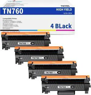 (New Chip) TN760 Compatible Toner Cartridges Replacement for TN760 TN-760 TN730 Toner Work with DCP-L2550DW HL-L2350DW MFC-L2750DW MFC-l2710DW HL-L2370DW HL-L2390DW HL-L2395DW Printer(4 Black)