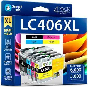 Smart Ink Compatible Ink Cartridge Replacement for Brother LC406 XL LC406XL LC 406 4 Combo Pack to use with MFC-J4335DW MFC-J5855DW MFC-J6555DW MFC-J4535DW MFC-J6955DW (Black, Cyan, Magenta, Yellow)