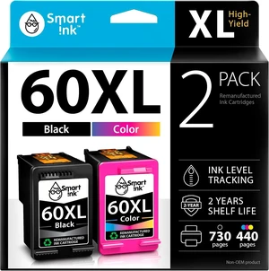 Smart Ink Remanufactured Ink Cartridge Replacement for HP 60XL 60 XL (BK & Color 2 Combo Pack) to use with Deskjet D2530 D2545 F2430 F4440 Envy 100 110 120 Photosmart C4640 C4650 C4680 C4780 C4795 Smart Ink Remanufactured Ink Cartridge Replacement for HP 60XL 60 XL (BK & Color 2 Combo Pack) to use with Deskjet D2530 D2545 F2430 F4440 Envy 100 110 120 Photosmart C4640 C4650 C4680 C4780 C4795