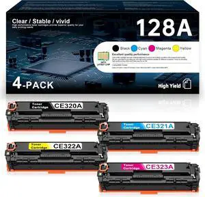128A Cartouches d'encre 4-Pack Haute Performance (Noir, Cyan, Magenta, Jaune), Compatible avec Imprimantes HP Color Laserjet CP1500 & CM1400 Series | Pour CP1525nw/CM1415fnw & Éco-Certifié