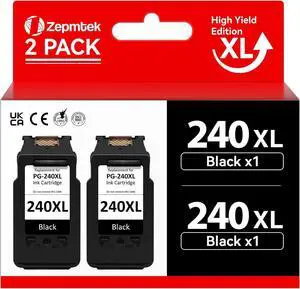 240XL Black Ink,ZepmTek Remanufactured 240 Ink Cartridge Replacement for Canon 240XL PG-240 PG-240XL Black for Pixma MG3620 MG3210 MG3520 MG3220 MG2220 MX532 MX452 MX472 MX342 TS5120 Printer, 2-Pack
