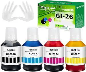 GI-26 Printer Ink for Canon GI26 Ink Refill Bottles Kit, Compatible with Canon MAXIFY GX6021 GX3020 GX4020 GX5020 GX6020 GX6021 GX7020 GX7020X GX7021 Inkjet Printer (4-Pack,135ml Black 70ml C/M/Y)