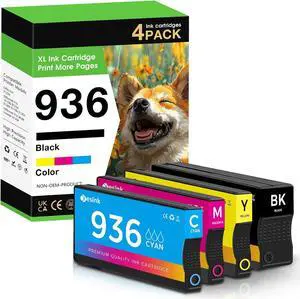 936 936e 936xl 936 XL Ink Cartridges Replacement for HP 936 936e 936 XL 936xl Ink Cartridges for HP Printers Combo Pack Works with OfficeJet 9120 OfficeJet Pro 9110 9120 9130 (4-Pack) (4)