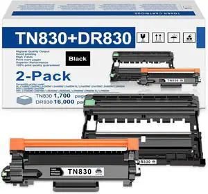 TN830 Toner Cartridge and DR830 Drum Unit Replacement for TN830XL TN830 TN830 XL Toner Work for Brother HL-L2460DW DCP-L2640DW HL-L2480DW HL-L2400D HL-L2405W MFC-L2820DW Printer 2PK (High Yield)