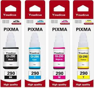 GI-290 Ink Bottles (4-Pack, Black Cyan Magenta Yellow) - Vowdicua GI290 GI-290 Ink Refill Replacement for Canon PIXMA G3200 G1200 G4210 G2200 G4200 Printer, High-Yield
