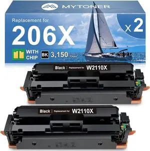 206X Black High Yield Toner Cartridge (with Chip) Compatible Replacement for HP 206X 206A W2110X W2110A Black Toner for Color Pro MFP M283fdw M283cdw M255dw M255 M282 M283 Printer (2 Pack)