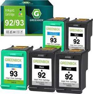 GREENBOX Remanufactured Ink Cartridge 92 93 Replacement for HP 92 93 HP92 HP93 C9362WN C9361WN for Photosmart 7850 C3150 C3180 C3100 Deskjet 5440 5420 6310 PSC 1510 2525 Printer (3 Black 2 Tri-Color)