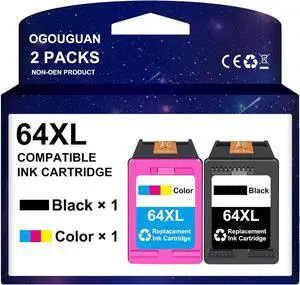 64XL Remanufactured Ink Cartridge Black and Color Combo Pack Compatible with Envy Photo 6220 6222 6258 7130 7158 7800 7820 7855 7864 Printer(2 Pack)