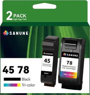 45 78 Ink Cartridge Replacement for HP 45 78 Ink Cartridge Combo Pack 45XL 78XL 51645A C6578AN for Color Copier 180 Deskjet 1100C 1220C 6122 930C 970C 990C Printer (1 Black 1 Tri-Color)