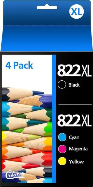 822XL Ink Cartridges High Capacity Black Colour Remanufactured for Epson 822 XL T822XL T822 Combo Pack to use with Workforce Pro WF-3820 3823 4820 4830 4833 4834 Printer (4 Pack)