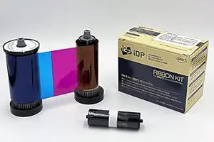IDP Genuine SMART-31 and SMART-51 Series Card Printer Ribbon - YMCKO Color, Resin Black & Overlay Panel Ribbon w Cleaning Roller, 250 Cards/roll (Not Compatible with IDP Solid Printers)