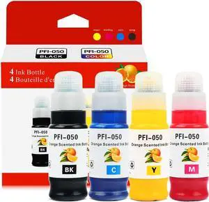 Ink Bottle PFI-050 Pigment Ink Tank 70ML (4-Pack, Black Cyan Magenta Yellow) PFI-050 PFI-050 Ink Cartridge Replacement for Canon imagePROGRAF TC-20 TC-20MFP Large Format Printer