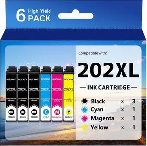 202XL Remanufactured Replacement for Epson Printer for Epson 202XL Ink Cartridges Multipack 202 XL T202 XL Ink Cartridges for Epson WF-2860 XP-5100 (6 Pack)