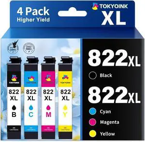822XL Ink Cartridges Combo Pack Remanufactured Replacement for Epson 822 XL Ink Cartridge for Workforce Pro WF-3820 WF-3823 WF-4820 WF-4830 WF-4833 WF-4834 Printers (Black Cyan Magenta Yellow, 4 Pack)