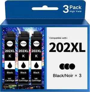 202XL Black 3-Pack High Capacity for Epson 202XL Black Ink Cartridge for Epson 202 Ink Cartridges Remanufactured Replacement for Epson Printer WF-2860 XP-5100 T202 XL New Upgraded Chip