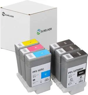 PFI-107 Ink Cartridges 6 Pack Set of 5 Colors Replacement for PFI-107MBK PFI-107BK PFI-107C PFI-107M PFI-107Y for Canon imagePROGRAF iPF500 510 600 605 610 650 655 700 710 720 750 755 760 765 Printers