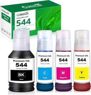 CLREEGRI Compatible T544 Ink Bottle Replacement for Eps 544 T544120 Black T544220 T544320 T544420 Color Ink with L1210 L1250 L3110 L3150 L3160 L3210 L3250 L3251 L3260 L5290 L5590 (4 Pack)