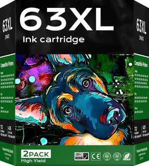 Printer for HP 63XL Ink Cartridge Combo Pack|for HP Ink 63 for HP 63 Ink|Fit for HP OfficeJet 4650 5255 3830 4650 5200 Series; Envy 4520 4510 Series; DeskJet 1112 2130 3630 Series, 2 Pack