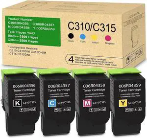 C310 / C315 Toner Cartridges Set PTONPR 4 Pack 006R04356 006R04357 006R04358 006R04359 Replacement for Xerox C310 C310DNI C310DNIM C315 C315DNI Printer (BK+C+M+Y)