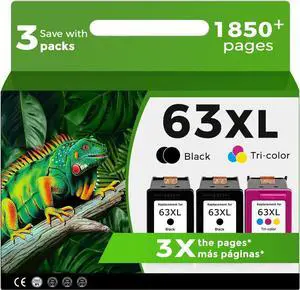 63XL Ink Cartridges for HP 63 XL Black Color Combo 3-Pack Replacement for HP63 HP63XL for 3830 4520 5258 3630 4650 5255 4652 4655 5200 4512 3632 5252 2132 1112 3631 2130 4510 4654 3634 3833 Printer