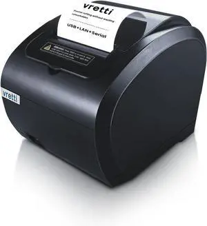 VRETTI Thermal Receipt Printer, 3'1/8 80mm Thermal Pos Receipt Printer with Auto Cutter Support Cash Drawer,USB Serial Ethernet Support ESC/POS, Compatible with Windows/Mac/Linux