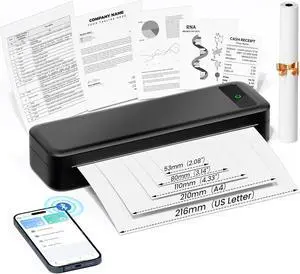 Portable Thermal Printer, Bluetooth Portable Printers Wireless for Travel, Small Inkless Printer for Phone Laptop, Support 8.5" X 11" & A4 Thermal Paper, Compact Mobile Printer for Office Home School