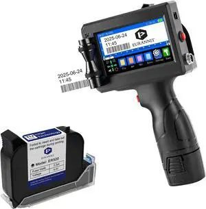 Eurannit Handheld Inkjet Printer 0.5 in, E15 Portable Handheld Inkjet Printer Gun 4.3 Inch LED Touch Screen, for Text Logo Date Batch Number QR Barcode