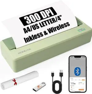 Portable Wireless Printer for Travel, Inkless Support 8.5" X 11" US Letter & Legal, A4 & A5 Thermal Paper, Compatible With Android/iOS & Laptop for Home Use (Avocado Green)