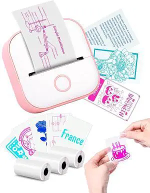 T02 Mini Printer - Print Pods Sticker Printer Memoking Portable Thermal Printer Inkless Printer Sticker Maker Machine Label Makers Pocket Printer for Study Graphics, Anatomical Diagrams, Photos, Pink