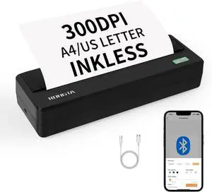 Rongta Inkless Portable Printer for Travel, 300Dpi Wireless Bluetooth Thermal Printer, Compatible with Android/iOS & Laptop,Support 8.5" X 11" US Letter&A4 Thermal Paper Roll (Dark Grey)